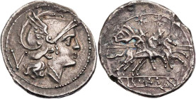 RÖMISCHE REPUBLIK
Anonym, 211-208 v. Chr. AR-Quinar Rom Vs.: Kopf der Roma mit geflügeltem Helm n. r., dahinter V, Rs.: Dioskuren reiten mit angelegt...