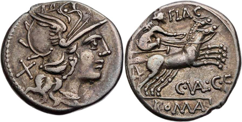 RÖMISCHE REPUBLIK
C. Valerius Flaccus, 140 v. Chr. AR-Denar Rom Vs.: Kopf der R...