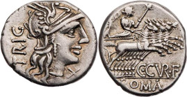 RÖMISCHE REPUBLIK
C. Curiatius C. f. Trigeminus, 135 v. Chr. AR-Denar Rom Vs.: Kopf der Roma mit geflügeltem Helm n. r., dahinter TRIG, unter dem Kin...