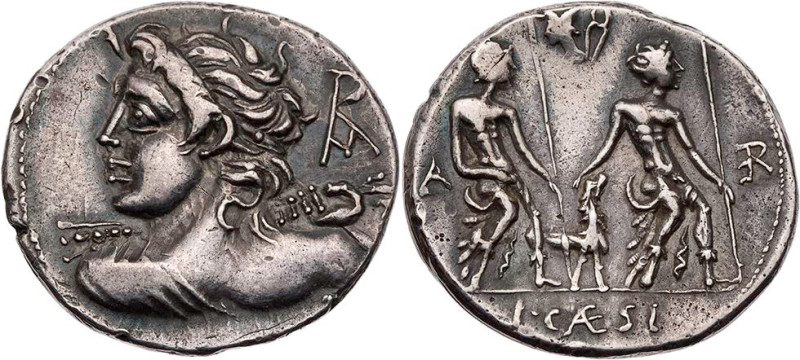 RÖMISCHE REPUBLIK
L. Caesius, 112/111 v. Chr. AR-Denar Rom Vs.: Büste des Apoll...