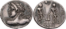 RÖMISCHE REPUBLIK
L. Caesius, 112/111 v. Chr. AR-Denar Rom Vs.: Büste des Apollo-Veiovis mit Blitzbündel in Rückansicht n. l., dahinter ROMA-Monogram...