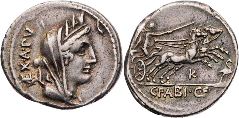 RÖMISCHE REPUBLIK
C. Fabius C. f. Hadrianus, 102 v. Chr. AR-Denar Rom Vs.: Büst...