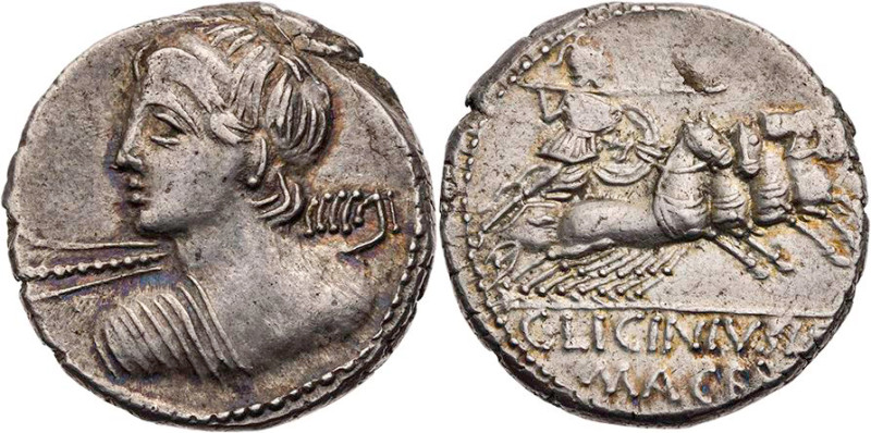 RÖMISCHE REPUBLIK
C. Licinius L. f. Macer, 84 v. Chr. AR-Denar Rom Vs.: Büste d...