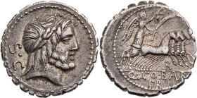 RÖMISCHE REPUBLIK
Q. Antonius Balbus, 83/82 v. Chr. AR-Denar (Serratus) Rom Vs.: Kopf des Iupiter mit Lorbeerkranz n. r., dahinter S·C, Rs.: Victoria...