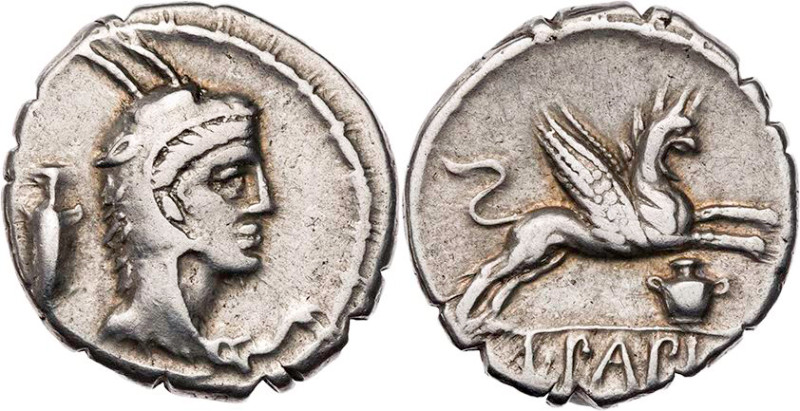RÖMISCHE REPUBLIK
L. Papius, 79 v. Chr. AR-Denar (Serratus) Rom Vs.: Kopf der I...