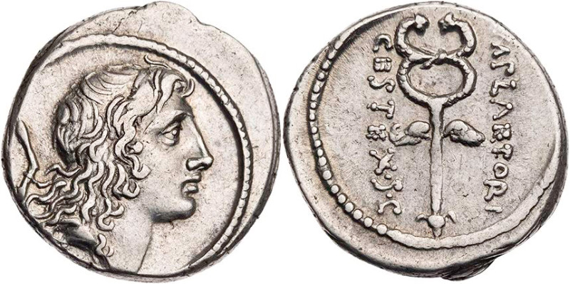 RÖMISCHE REPUBLIK
M. Plaetorius Cestianus, 69 (oder 57) v. Chr. AR-Denar Rom Vs...