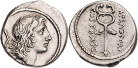 RÖMISCHE REPUBLIK
M. Plaetorius Cestianus, 69 (oder 57) v. Chr. AR-Denar Rom Vs.: Kopf eines jungen Mannes (Bonus Eventus?) n. r., dahinter Dreschfle...