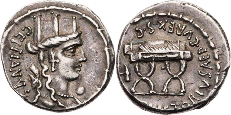 RÖMISCHE REPUBLIK
M. Plaetorius M. f. Cestianus, 67 (oder 57) v. Chr. AR-Denar ...