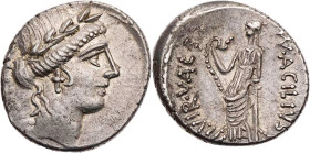 RÖMISCHE REPUBLIK
Mn. Acilius Glabrio, 49 v. Chr. AR-Denar Rom Vs.: [SAL]VTIS, Kopf der Salus mit Lorbeerkranz n. r., Rs.: MN·ACILIVS - III·VIR·VALET...
