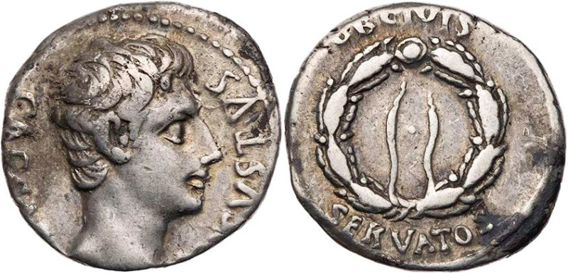 RÖMISCHE KAISERZEIT
Augustus, 27 v.-14 n. Chr. AR-Denar 19 v. Chr. Mzst. in Spa...