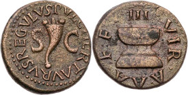RÖMISCHE KAISERZEIT
Augustus, 27 v.-14 n. Chr. AE-Quadrans 8 v. Chr., Mzm. Pulcher, Taurus und Regulus Rom Vs.: PVLCHER TAVRVS REGVLVS, Füllhorn zwis...