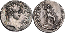 RÖMISCHE KAISERZEIT
Tiberius, 14-37 n. Chr. AR-Denar Lugdunum Vs.: TI CAESAR DIVI AVG F AV[GVSTVS], Kopf mit Lorbeerkranz n. r., Rs.: PONTIF MAXIM, w...
