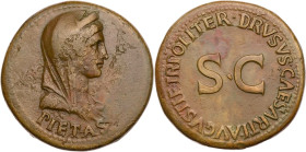 RÖMISCHE KAISERZEIT
Livia, Augusta, 14-29 n. Chr. AE-Dupondius 22-23 n. Chr., unter Tiberius Rom Vs.: PIETAS, drapierte Büste der Livia als Pietas mi...