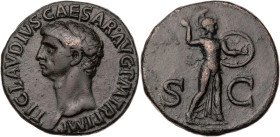 RÖMISCHE KAISERZEIT
Claudius, 41-54 n. Chr. AE-As 41-50 n. Chr. Rom Vs.: TI CLAVDIVS CAESAR AVG P M TR P IMP, Kopf n. l., Rs.: Minerva schreitet mit ...
