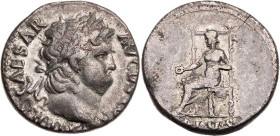 RÖMISCHE KAISERZEIT
Nero, 54-68 n. Chr. AR-Denar 65-66 n. Chr. Rom Vs.: NERO CAESAR AVGVSTVS, Kopf mit Lorbeerkranz n. r., Rs.: [S]ALVS, Salus thront...