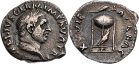 RÖMISCHE KAISERZEIT
Vitellius, 69 n. Chr. AR-Denar Rom Vs.: [A VIT]ELLIVS GERM IMP AVG TR P, Kopf mit Lorbeerkranz n. r., Rs.: XV VIR SACR FAC, Dreif...