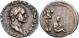 RÖMISCHE KAISERZEIT
Vespasianus, 69-79 n. Chr. AR-Denar 69/70 n. Chr. Rom Vs.: IMP [CAE]SAR VESPASIANVS AVG, Kopf mit Lorbeerkranz n. r., Rs.: trauer...