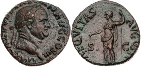 RÖMISCHE KAISERZEIT
Vespasianus, 69-79 n. Chr. AE-As 71 n. Chr. Rom Vs.: IMP CAES VESPASIAN AVG COS III, Kopf mit Lorbeerkranz n. r., Rs.: AEQVITAS A...