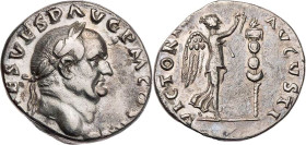RÖMISCHE KAISERZEIT
Vespasianus, 69-79 n. Chr. AR-Denar 72/73 n. Chr. Rom Vs.: [IMP C]AES VESP AVG P M COS IIII, Kopf mit Lorbeerkranz n. r., Rs.: VI...