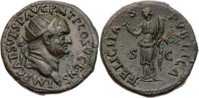 RÖMISCHE KAISERZEIT
Vespasianus, 69-79 n. Chr. AE-Dupondius 74 n. Chr. Rom Vs.: IMP CAES VESP AVG P M T P COS V CENS, Kopf mit Strahlenkrone n. r., R...