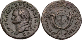 RÖMISCHE KAISERZEIT
Vespasianus, 69-79 n. Chr. AE-Dupondius 74 n. Chr. Rom, für den Umlauf in Syrien Vs.: IMP CAESAR VESPASIAN AVG, Kopf mit Lorbeerk...