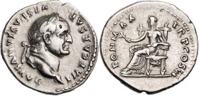 RÖMISCHE KAISERZEIT
Vespasianus, 69-79 n. Chr. AR-Denar 75 n. Chr. Rom Vs.: IMP CAESAR VESPASIANVS AVG, Kopf mit Lorbeerkranz n. r., Rs.: PON MAX TR ...