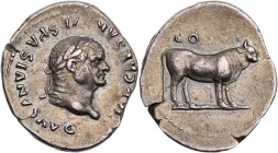 RÖMISCHE KAISERZEIT
Vespasianus, 69-79 n. Chr. AR-Denar 76 n. Chr. Rom Vs.: IMP CAESAR VESPASIANVS AVG, Kopf mit Lorbeerkranz n. r., Rs.: COS VII, Ku...