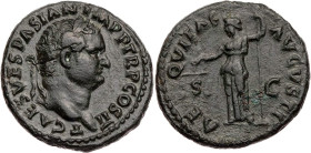 RÖMISCHE KAISERZEIT
Titus Caesar, 69-79 n. Chr. AE-As 72 n. Chr. Rom Vs.: T CAES VESPASIAN IMP P TR P COS II, Kopf mit Lorbeerkranz n. r., Rs.: AE-QV...