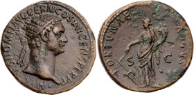 RÖMISCHE KAISERZEIT
Domitianus, 81-96 n. Chr. AE-Dupondius 92-94 n. Chr. Rom Vs.: IMP CAES DOMIT AVG GERM COS XVI CENS PER P P, Kopf mit Strahlenkron...