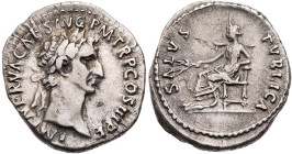 RÖMISCHE KAISERZEIT
Nerva, 96-98 n. Chr. AR-Denar 97 n. Chr. Rom Vs.: IMP NERVA CAES AVG P M TR P COS III P P, Kopf mit Lorbeerkranz n. r., Rs.: SALV...