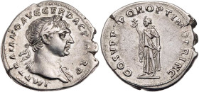 RÖMISCHE KAISERZEIT
Traianus, 98-117 n. Chr. AR-Denar 107-108 n. Chr. Rom Vs.: IMP TRAIANO AVG GER DAC P M [T]R P, Büste mit drapierter linker Schult...