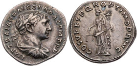 RÖMISCHE KAISERZEIT
Traianus, 98-117 n. Chr. AR-Denar 107-109 n. Chr. Rom Vs.: IMP TRAIANO AVG GER DAC P M TR P, gepanzerte und drapierte Büste mit L...