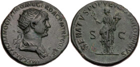RÖMISCHE KAISERZEIT
Traianus, 98-117 n. Chr. AE-Dupondius 114 n. Chr. Rom Vs.: IMP CAES TRAIANO OPTIMO AVG GER DAC P M TR P COS VI P P, drapierte Büs...
