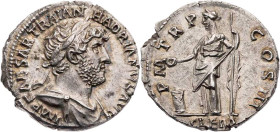 RÖMISCHE KAISERZEIT
Hadrianus, 117-138 n. Chr. AR-Denar 121-123 n. Chr. Rom Vs.: IMP CAESAR TRAIAN HADRIANVS AVG, drapierte Büste mit Lorbeerkranz n....