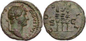 RÖMISCHE KAISERZEIT
Hadrianus, 117-138 n. Chr. AE-Quadrans 128-129 n. Chr. Rom Vs.: [HADRIA]NVS AVGVSTVS P P, Kopf mit Lorbeerkranz n. r., Rs.: COS I...