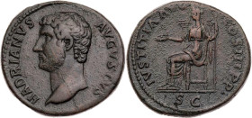 RÖMISCHE KAISERZEIT
Hadrianus, 117-138 n. Chr. AE-As 129-130 n. Chr. Rom Vs.: HADRIANVS AVGVSTVS, Kopf n. l., Rs.: IVSTITIA AVG COS III P P, Iustitia...