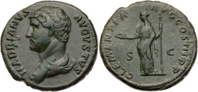 RÖMISCHE KAISERZEIT
Hadrianus, 117-138 n. Chr. AE-As 129-130 n. Chr. Rom Vs.: HADRIANVS AVGVSTVS, drapierte Büste mit Lorbeerkranz n. l., Rs.: CLEMEN...