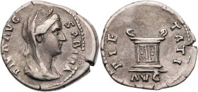 RÖMISCHE KAISERZEIT
Diva Sabina, gest. 136/7 n. Chr. AR-Denar 138 n. Chr. Rom Vs.: DIVA AVG SABINA, drapierte Büste mit Schleier und Ährenkranz n. r....