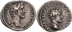 RÖMISCHE KAISERZEIT
Antoninus Pius, 138-161 n. Chr. AR-Denar 140 n. Chr. Rom Vs.: ANTONINVS A[VG PI-]VS P P TR P COS III, Kopf des Antoninus Pius n. ...