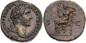 RÖMISCHE KAISERZEIT
Antoninus Pius, 138-161 n. Chr. AE-Sesterz 147 n. Chr. Rom Vs.: ANTONINVS AVG PI-VS P P TR P COS IIII, Kopf mit Lorbeerkranz n. r...