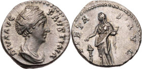 RÖMISCHE KAISERZEIT
Diva Faustina I., gest. 141 n. Chr. AR-Denar nach 141 n. Chr. Rom Vs.: DIVA AVG FAVSTINA, drapierte Büste n. r., Rs.: PIETA-S AVG...