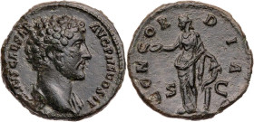 RÖMISCHE KAISERZEIT
Marcus Aurelius Caesar, 139-161 n. Chr. AE-As 145 n. Chr. Rom Vs.: [AVRE]LIVS CAESAR AVG PII F COS II, Kopf mit drapierter linker...