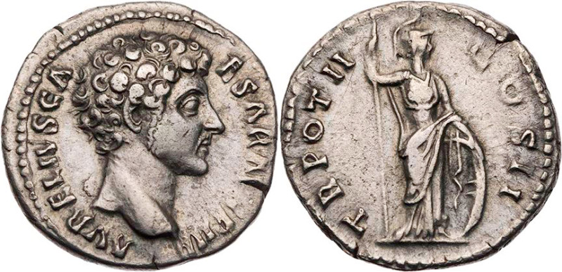 RÖMISCHE KAISERZEIT
Marcus Aurelius Caesar, 139-161 n. Chr. AR-Denar 147/148 n....