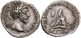 RÖMISCHE KAISERZEIT
Marcus Aurelius, 161-180 n. Chr. AR-Denar 164 n. Chr. Rom Vs.: ANTONINVS AVG ARMENIACVS, Kopf mit Lorbeerkranz n. r., Rs.: P M TR...