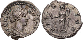 RÖMISCHE KAISERZEIT
Lucilla, Gemahlin des Lucius Verus, 161-169 n. Chr. AR-Denar 164-166/7 n. Chr. Rom Vs.: LVCILLA AVGVSTA, drapierte Büste n. r., R...