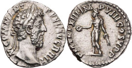 RÖMISCHE KAISERZEIT
Commodus, 177-192 n. Chr. AR-Denar 188 n. Chr. Rom Vs.: M COMM ANT P FEL AVG BRIT, Kopf mit Lorbeerkranz n. r., Rs.: P M TR P XII...