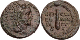 RÖMISCHE KAISERZEIT
Commodus, 177-192 n. Chr. AE-As 192 n. Chr. Rom Vs.: L AEL AVREL CO-MM AVG [P FEL], Kopf mit Löwenfell n. r., Rs.: HER-CVL / RO-M...