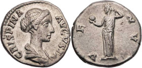 RÖMISCHE KAISERZEIT
Crispina, Gemahlin des Commodus, 177-192 n. Chr. AR-Denar 178-182 n. Chr. Rom Vs.: CRISPINA AVGVSTA, drapierte Büste n. r., Rs.: ...