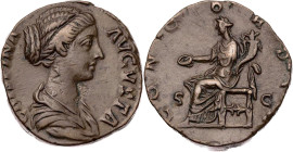 RÖMISCHE KAISERZEIT
Crispina, Gemahlin des Commodus, 177-192 n. Chr. AE-Sesterz 178-182 n. Chr. Rom Vs.: CRISPINA AVGVSTA, drapierte Büste n. r., Rs....