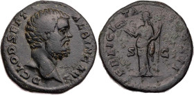 RÖMISCHE KAISERZEIT
Clodius Albinus Caesar, 193-195 n. Chr. AE-As 194/195 n. Chr. Rom Vs.: D CLOD SEPT ALBIN CAES, Kopf n. r., Rs.: FELICI-TA-[S CO]S...